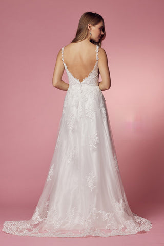 A-Line Classic V-Neck Side Cutouts Laced Straps Long Wedding Dress NXC461