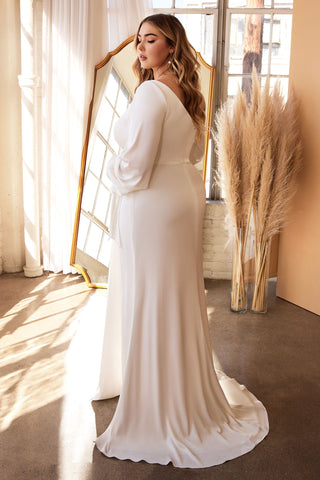 Curve Satin Modern Trendy Wrapped Effect V-Neck Bodice Elegant Sexy Wedding Style Sheath Bridal Gown CD7478WC