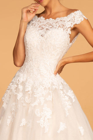 Boat-Neck Embroidered Mesh A-Line Long Wedding Dress GLGL2596