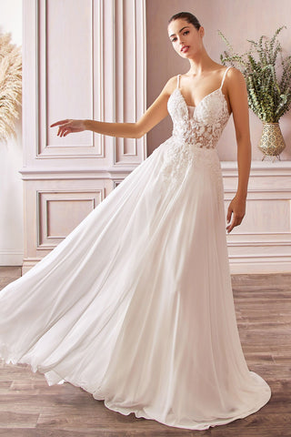 A-Line Chiffon Embroidered Lace Bodice Long Wedding Dress CDTY11