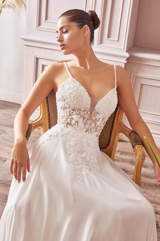A-Line Chiffon Embroidered Lace Bodice Long Wedding Dress CDTY11