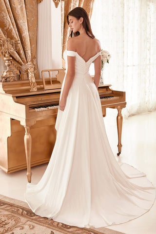 Draped Off The Shoulder With Overskirt Straps Side Slit Long Wedding Dress CDWN315